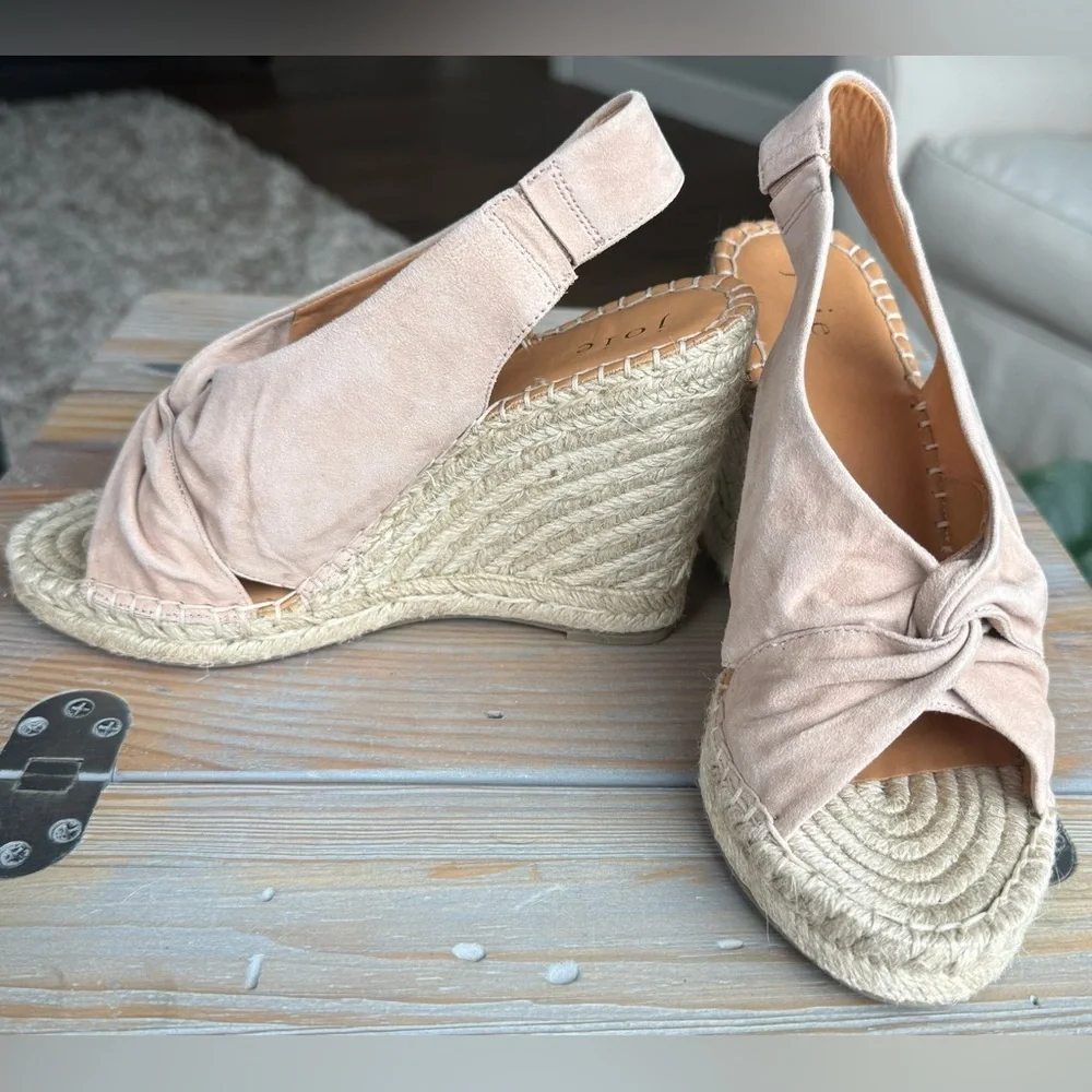 Joie SIZE 37 Nude Pink Suede Women's Slingback Espadrille Platform Wedge Sandals